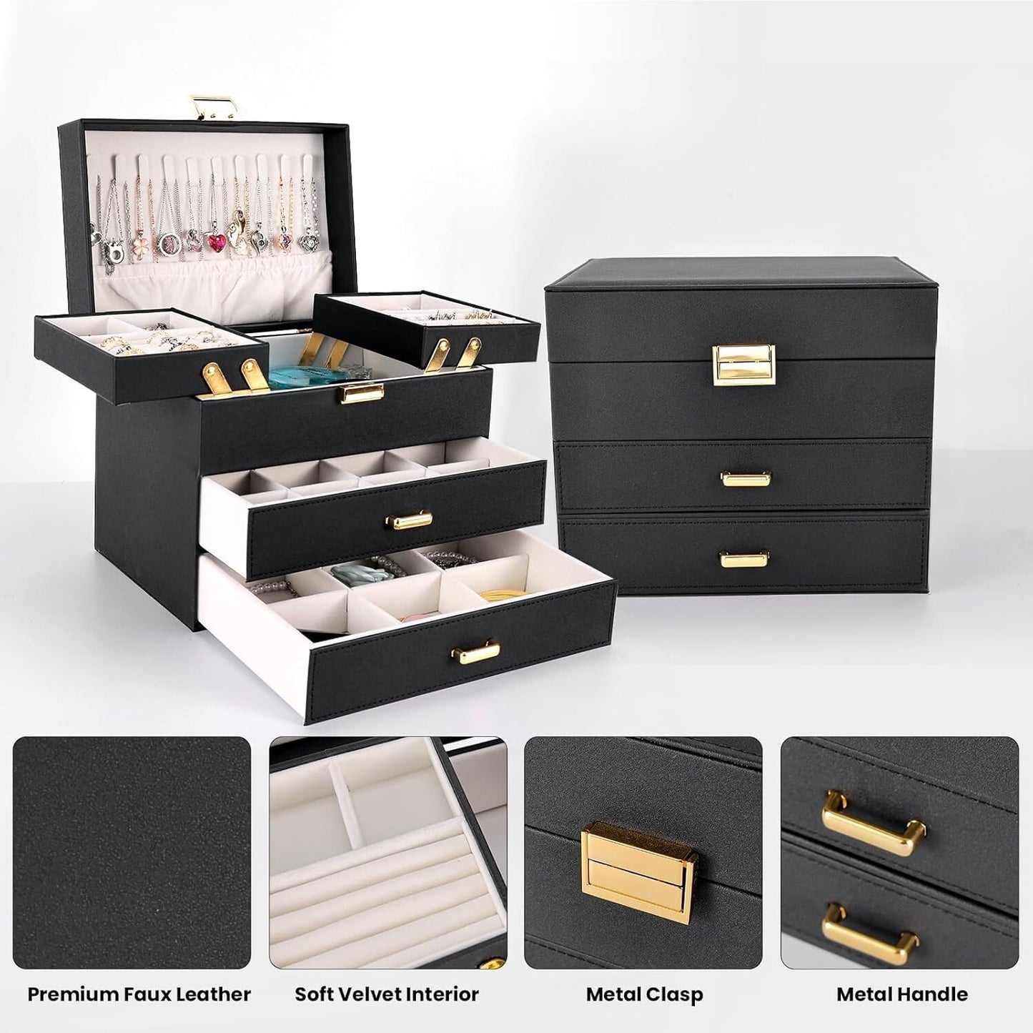 Joyero De Cuero Para Joyeria,Joyas Organizador 4 Capas Grandes Regalo Para Mujer