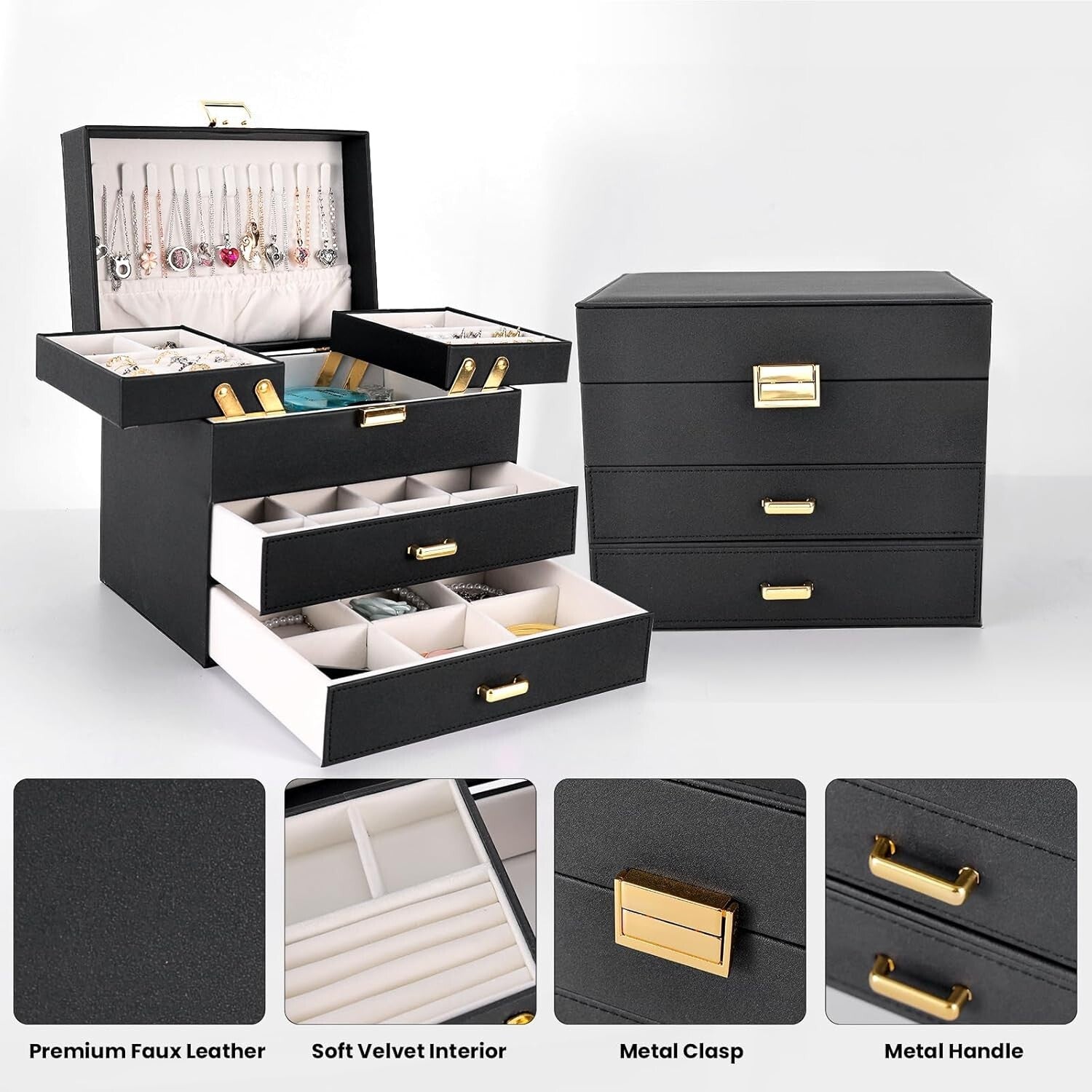 Joyero De Cuero Para Joyeria,Joyas Organizador 4 Capas Grandes Regalo Para Mujer