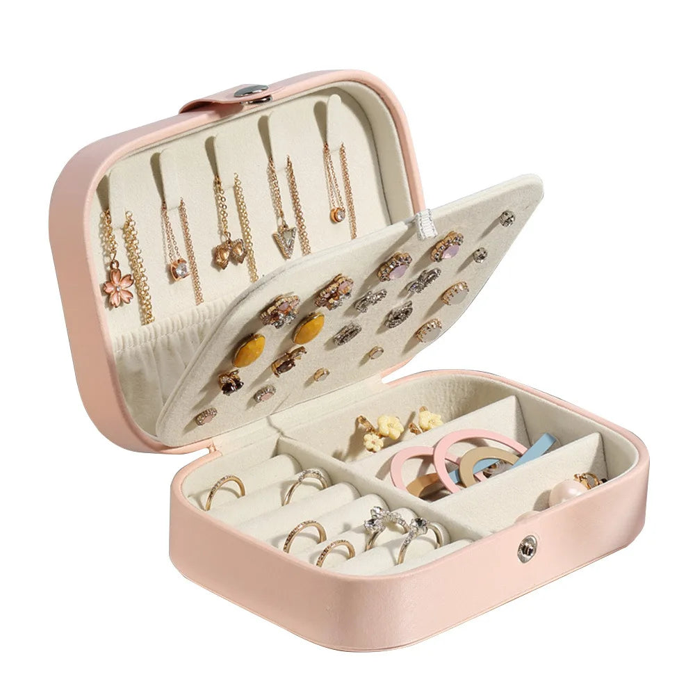 Portable Jewelry Box Jewelry Organizer Display Travel Jewelry Case Boxes Button Leather Storage Zipper Jewelers Joyero