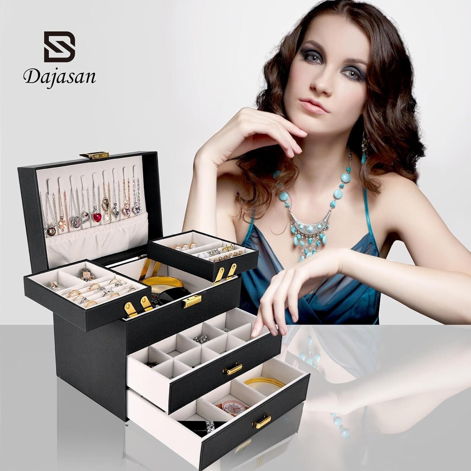Joyero De Cuero Para Joyeria,Joyas Organizador 4 Capas Grandes Regalo Para Mujer
