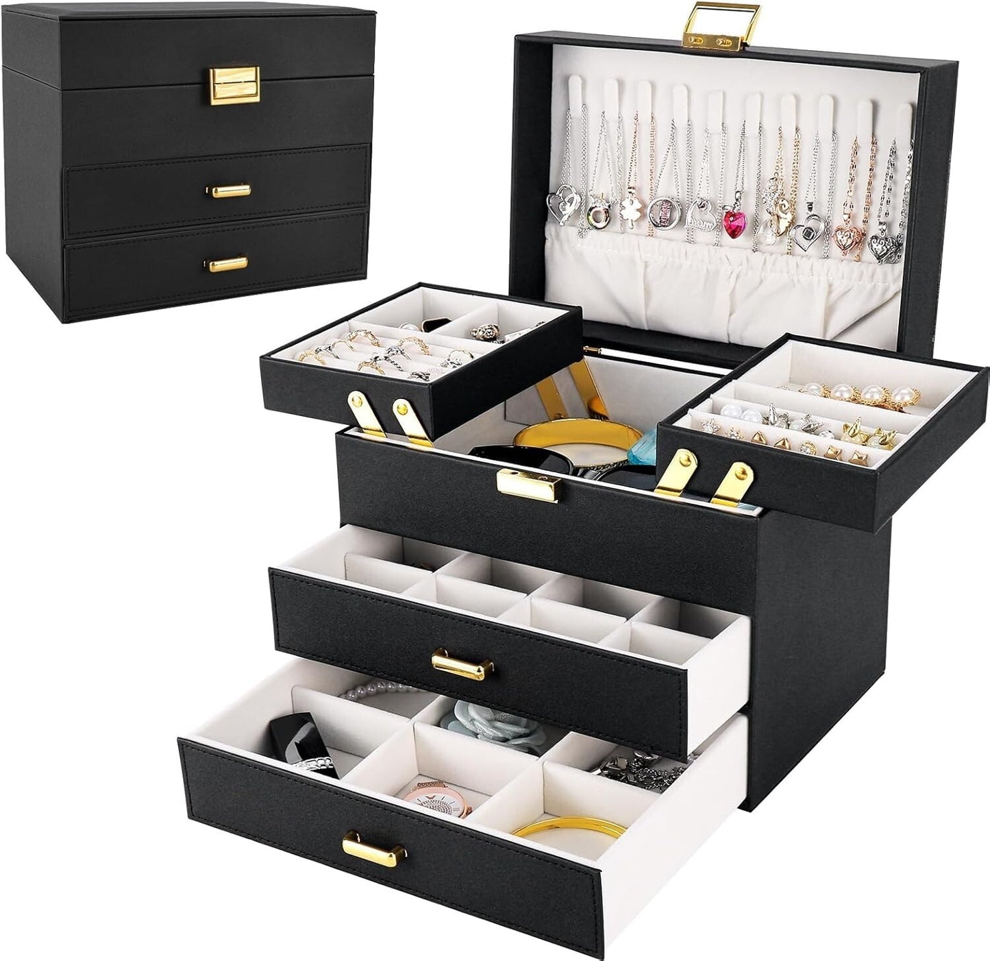 Joyero De Cuero Para Joyeria,Joyas Organizador 4 Capas Grandes Regalo Para Mujer
