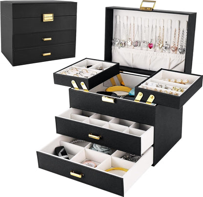 Joyero De Cuero Para Joyeria,Joyas Organizador 4 Capas Grandes Regalo Para Mujer