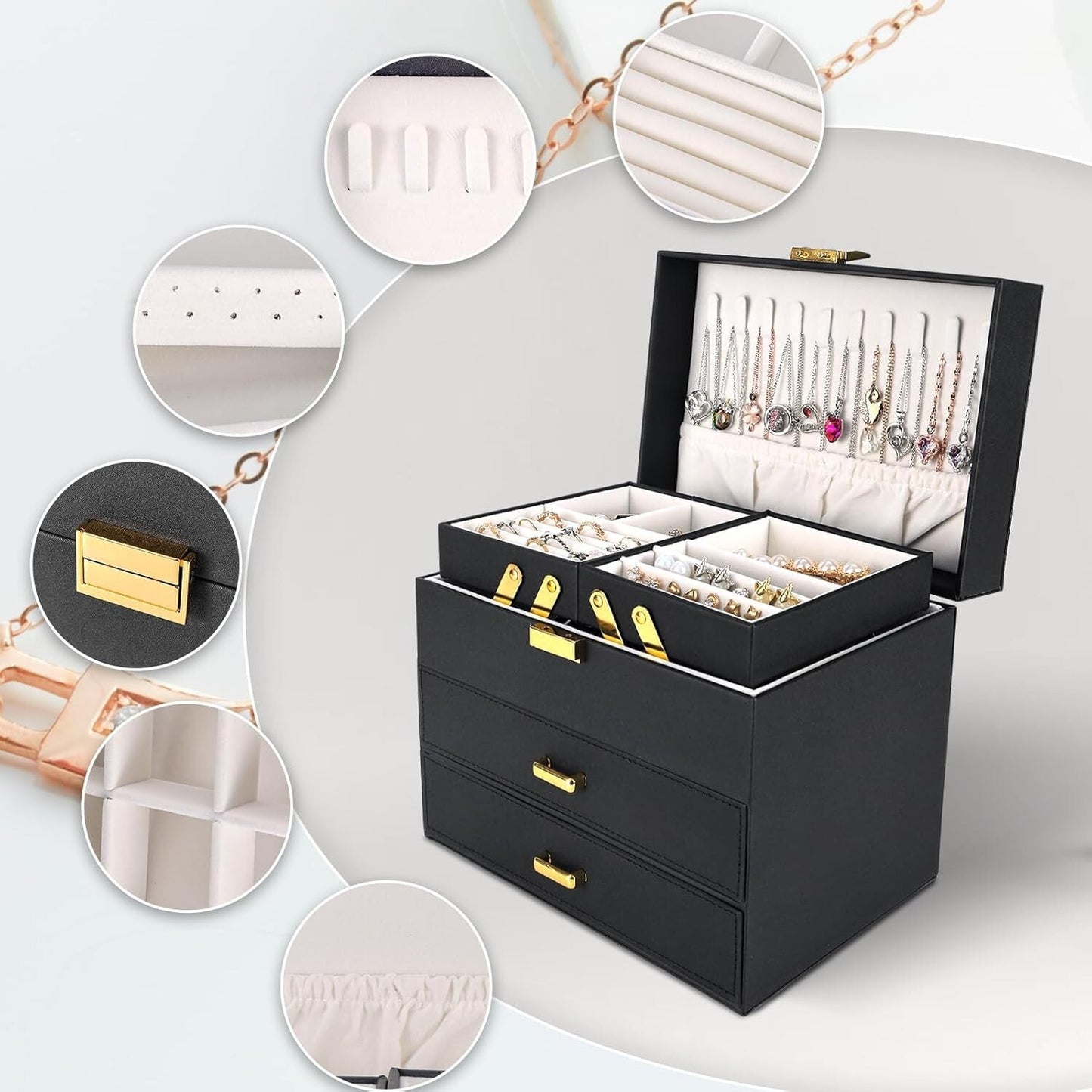 Joyero De Cuero Para Joyeria,Joyas Organizador 4 Capas Grandes Regalo Para Mujer