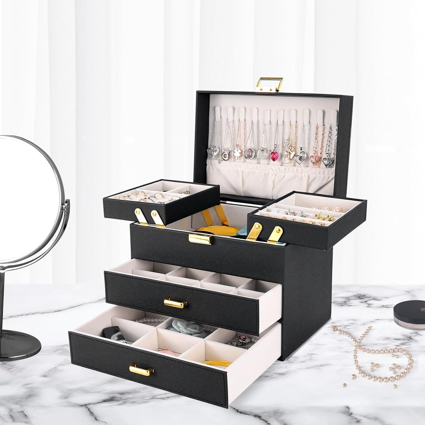 Joyero De Cuero Para Joyeria,Joyas Organizador 4 Capas Grandes Regalo Para Mujer