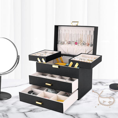 Joyero De Cuero Para Joyeria,Joyas Organizador 4 Capas Grandes Regalo Para Mujer