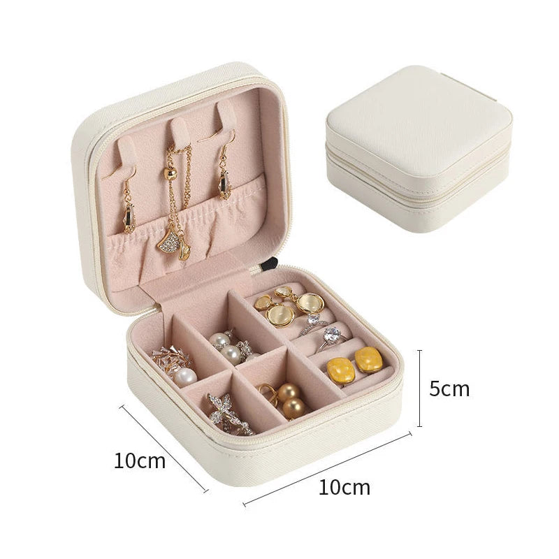 Portable Jewelry Box Jewelry Organizer Display Travel Jewelry Case Boxes Button Leather Storage Zipper Jewelers Joyero