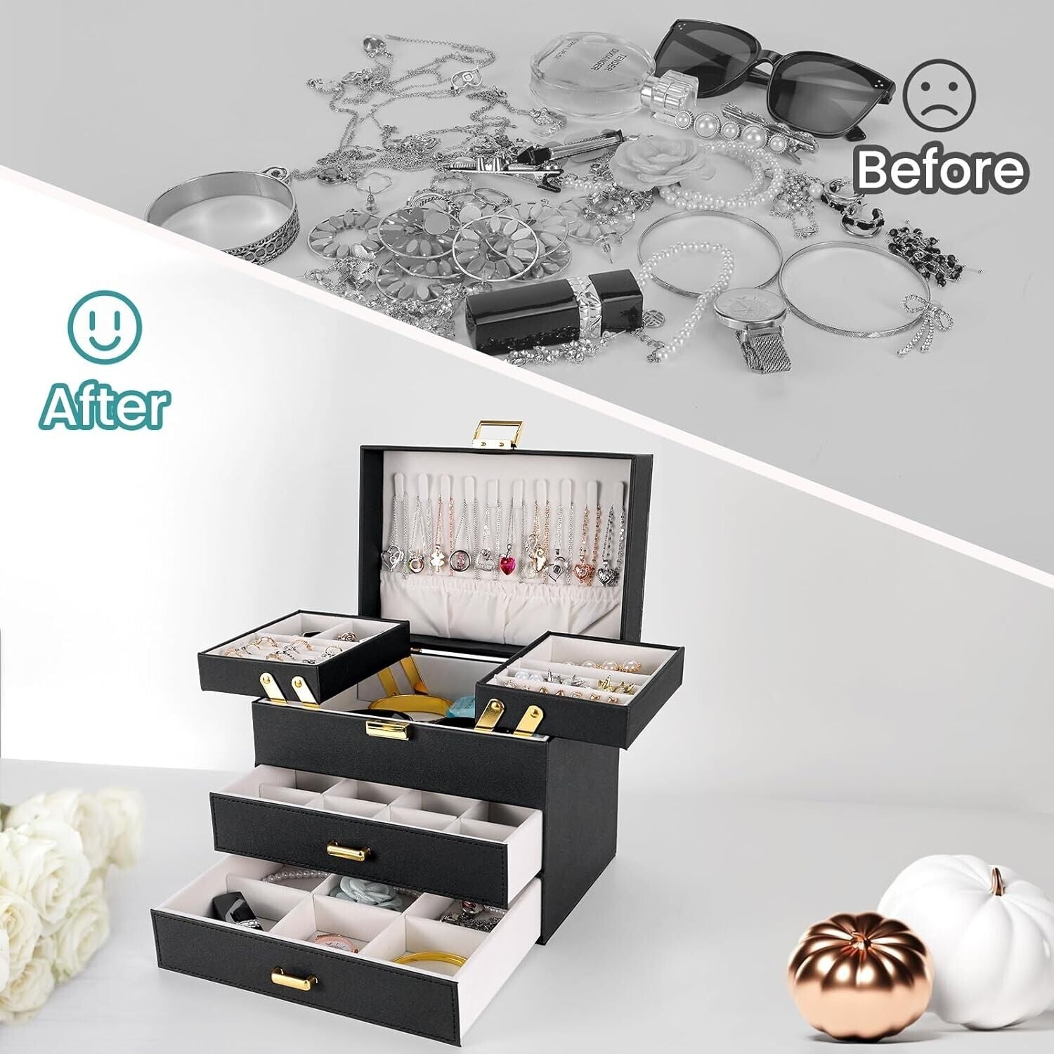 Joyero De Cuero Para Joyeria,Joyas Organizador 4 Capas Grandes Regalo Para Mujer