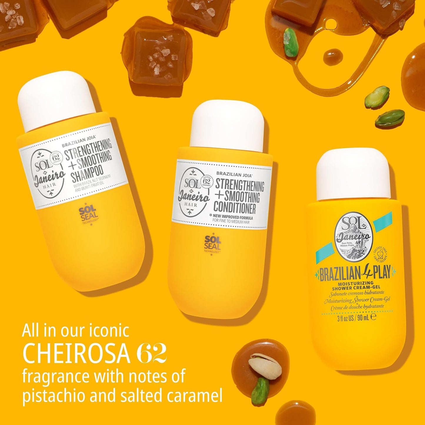 Mini Brazilian Play Moisturizing Shower Cream Gel Body Wash + Brazilian Joia Damage Repairing Shampoo and Conditioner Set