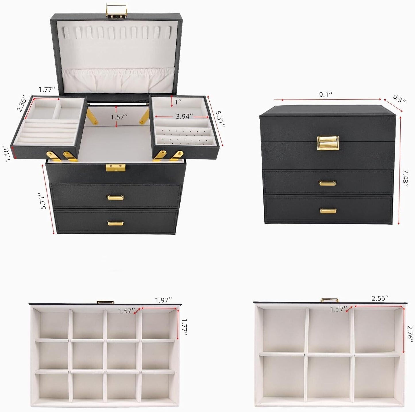 Joyero De Cuero Para Joyeria,Joyas Organizador 4 Capas Grandes Regalo Para Mujer