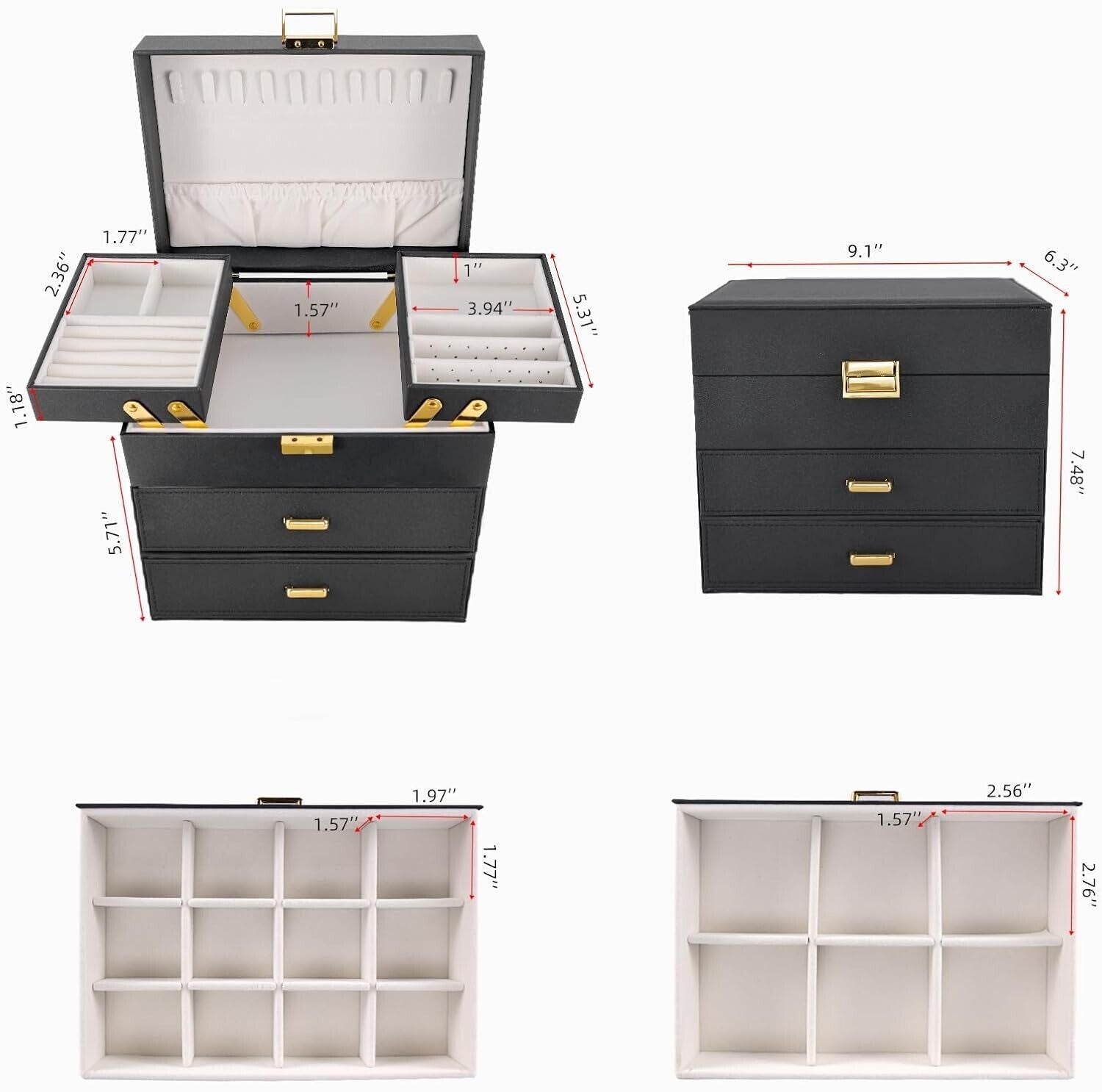 Joyero De Cuero Para Joyeria,Joyas Organizador 4 Capas Grandes Regalo Para Mujer
