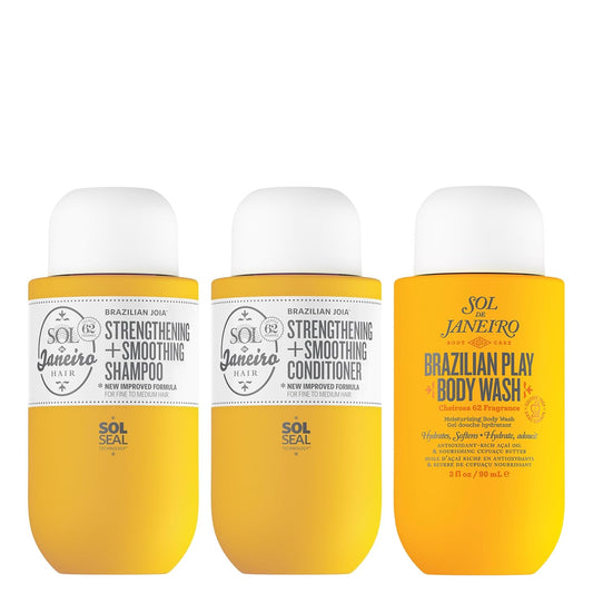 Mini Brazilian Play Moisturizing Shower Cream Gel Body Wash + Brazilian Joia Damage Repairing Shampoo and Conditioner Set